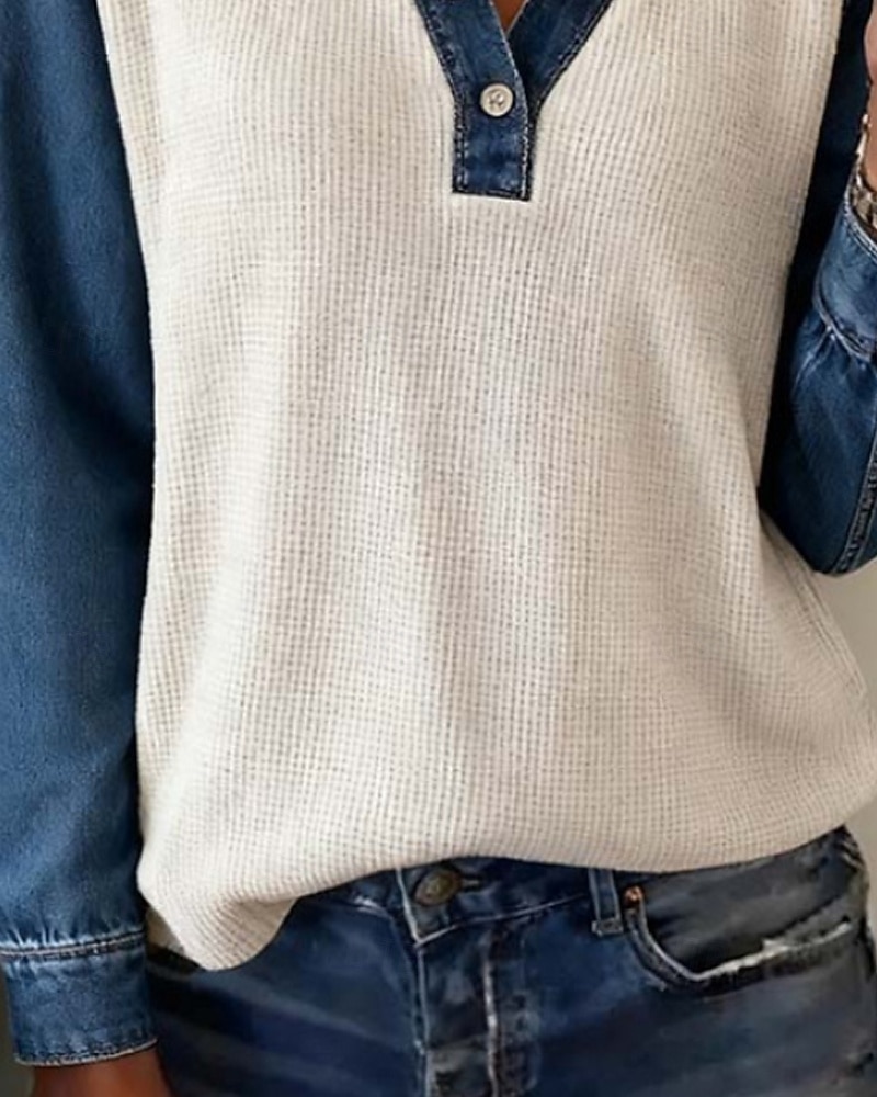 Γυναικεία Πουκάμισο Μπλούζα με υφή Μπλουζάκι Waffle Lounge Μπλουζάκι Κουρελού Κουμπιά Συνδυασμός Χρωμάτων Ενεργό Καθημερινό Μακρυμάνικο Κολάρο Πουκαμίσου Κανονικά μπλουζάκια Καθημερινά Αργίες Εξόδου 2026 - $29.99 –P3