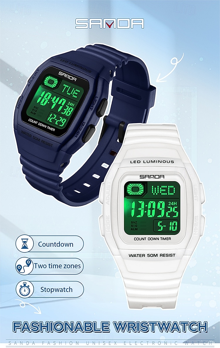 SANDA Gift for Women Men Digital Watch Large Dial Outdoor Sports Casual Luminous Calendar Date Waterproof Silicone Watch 2026 - $29.99 –P1