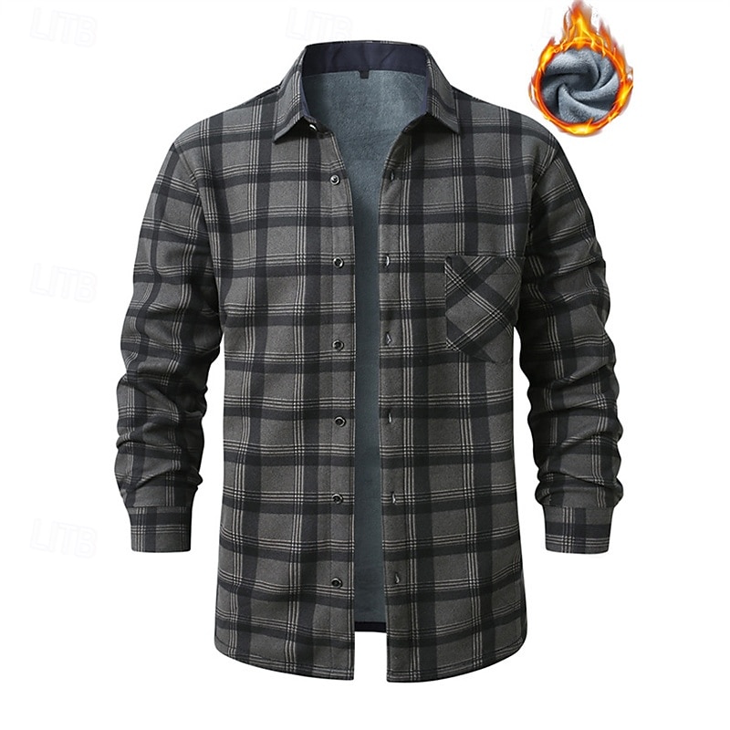 Hombre Camisa Camisa casual Camisa de franela Camisa de lana Abotonar la camisa Rojo Color Caquí Gris Manga Larga Plaid Diseño Vacaciones Festivos Bolsillo Ropa Poliéster Moda Mantiene abrigado 2026 - $29.99 –P5