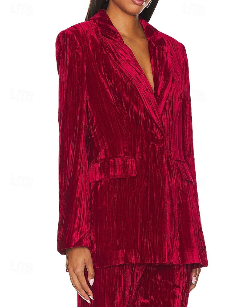 Dames Blazer Fluwelen blazers Comfortabel Zak Knop Modieus Effen Formeel Buiten Normaal Strijkijzer Normale pasvorm Lange mouw bovenkleding Zwart Wit Wijn Herfst Winter 2026 - $36.99 –P7