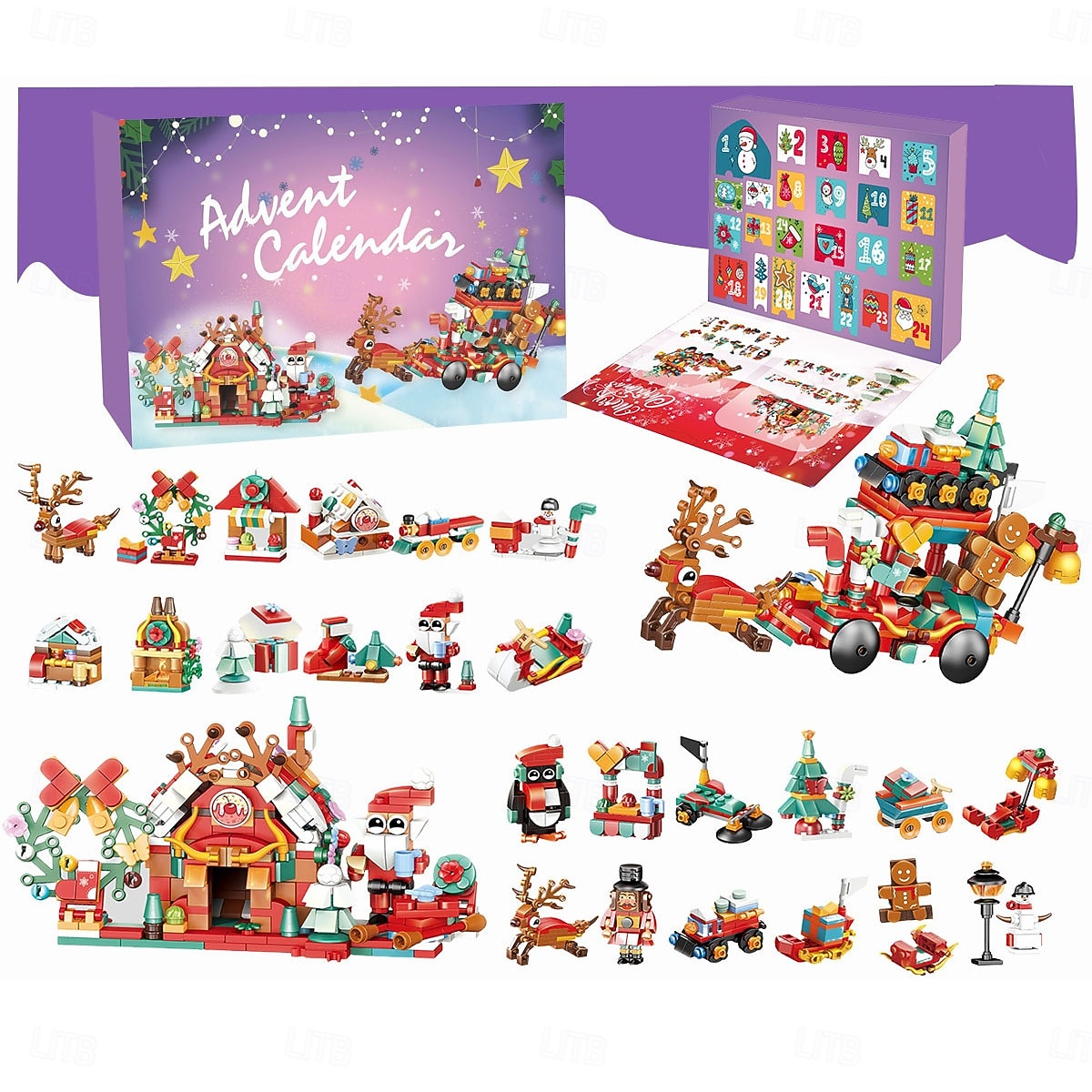 Jul adventskalender byggklossar för barn julnedräkning present, överraskningsleksak presentask för pojkar flickor ålder 6-12, 6-i-1 jultomten, julgran, tåg &husbyggset, julklapp för barn från 6 år 2025 - $32.99 –P7