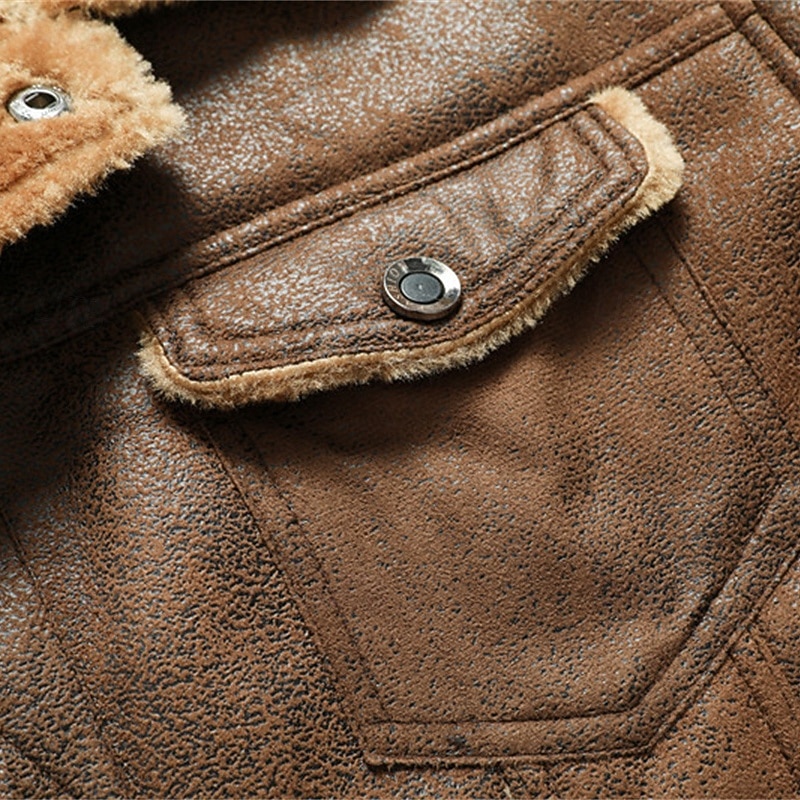 Herren Kunstlederjacke Fleecejacke Bikerjacke Motorradjacke Urlaub Täglich Winddicht Warm Tasche Herbst Winter Einfach Mode Klassisch Revers Regulär Schwarz Khaki Kaffee Jacken 2026 - $72.99 –P3