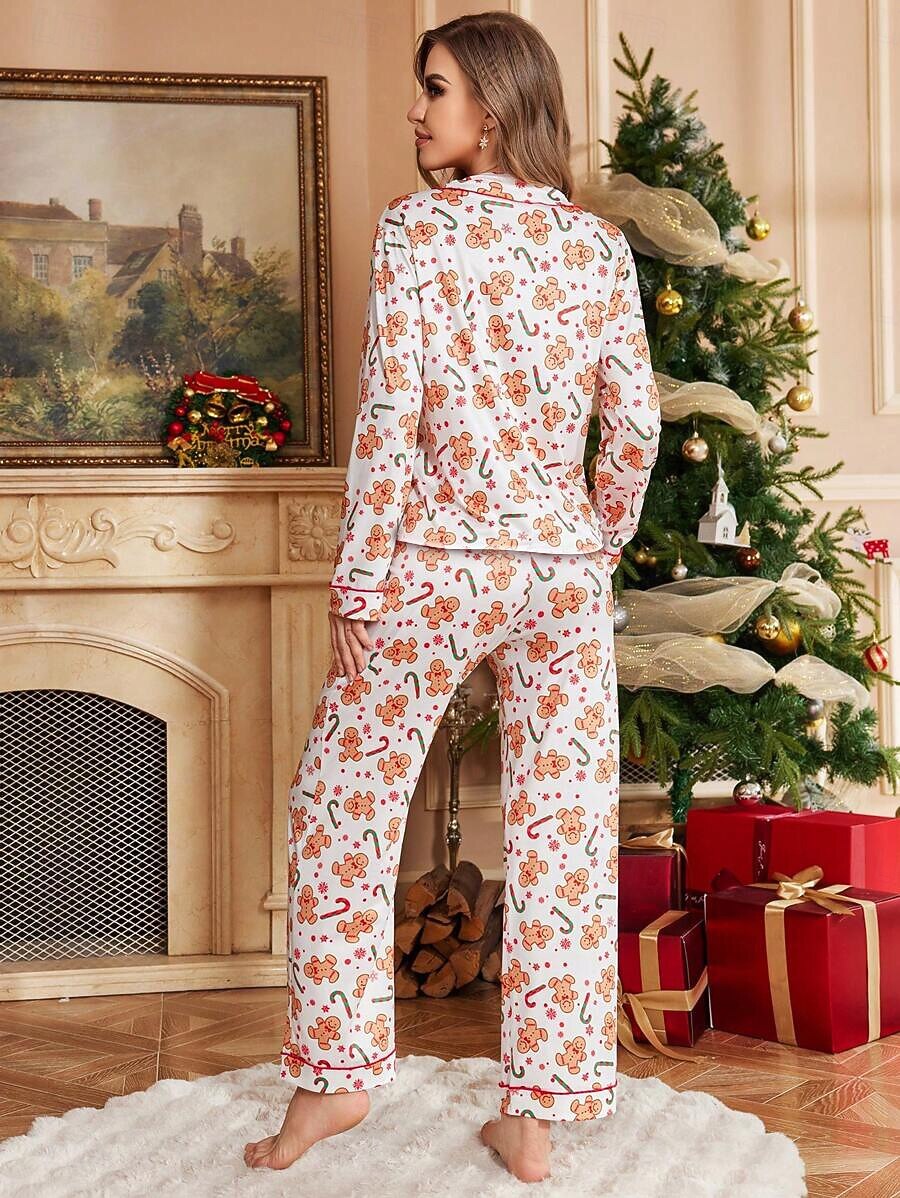 Pyjama Femme Noël – Haut à Boutons & Pantalon En Flanelle Polaire Corail, Imprimé Père Noël, Chaud Et Cosy