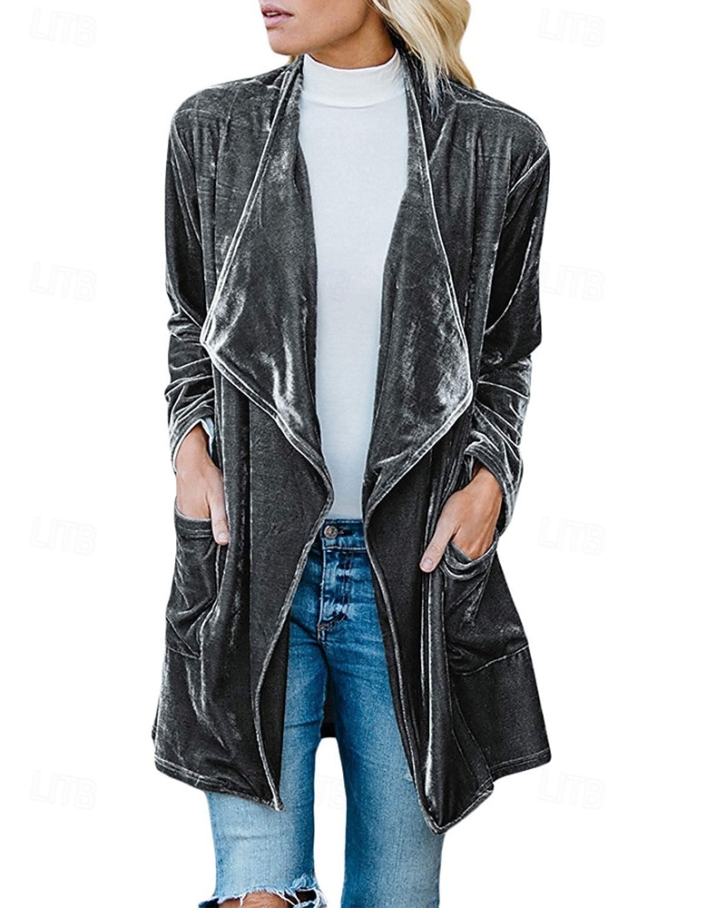 Γυναικεία Καμπαρντίνα Velvet Blazers Διατηρείτε Ζεστό Άνετο Ασυμμετρικό Ανοικτό Μπροστά Ενεργό Μοντέρνα Σκέτο Πάρτι Πάρτι / Βράδυ Εκδήλωση / Πάρτι Causal Κανονικό Μακρύ Χωρίς Γιακά Κανονικό 2026 - $31.99 –P7