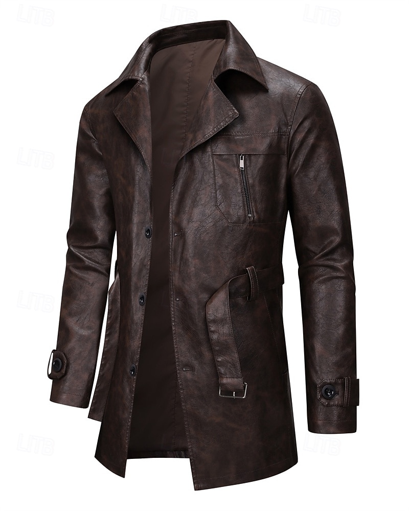 Herren Kunstlederjacke Bikerjacke Motorradjacke Urlaub Täglich Winddicht Warm Tasche Frühling Herbst Einfach Mode Klassisch Revers Regulär Schwarz Kaffee Jacken 2026 - $75.99 –P3