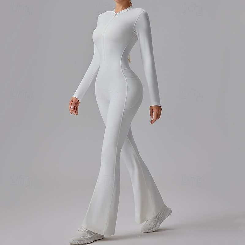 Mujer Mono de Fitness Mono de una pieza Cerrar Color sólido Body Primavera Otoño Negro Blanco Gimnasio Rutina de ejercicio Corriendo Control de barriga Manga Larga Deporte Ropa de Deporte Ajuste 2026 - $54.99 –P10