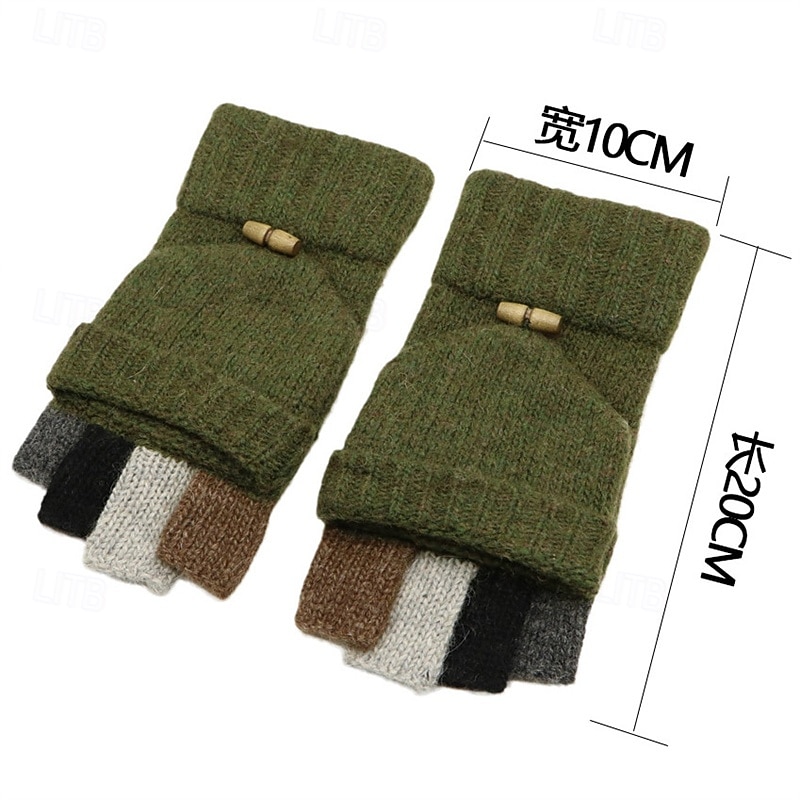 2026年 男性用 1ペア ハーフフィンガー ウインター ニット手袋 ファッション 近代の 手袋 保温 編み カラーブロック 秋 ブラック グリーン ライトグレー ダックグレー  コレクション – $22.99 –P5