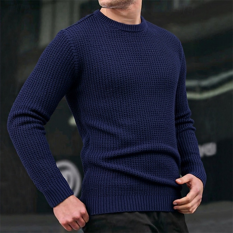 Herren Pullover Strickpullover Gerippt Stricken Normale Oberteile Gestrickt Einfach Rundhalsausschnitt Mode Basic Urlaub Alltagskleidung Bekleidung Herbst Winter Schwarz Marineblau M L XL 2026 - $48.99 –P4