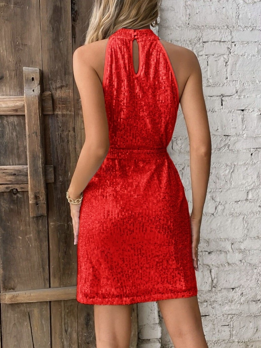 Women's Mini Dress Sheath Dress Halter Dress Off The Shoulder Dress Party Cocktail Semi Formal Outdoor Party Wedding Tie Front Sequins Slim Solid Women's Mini Dress Sheath Dress Halter Dress Off The Shoulder Dress Party Cocktail Semi Formal Outdoor Party Wedding Tie Front Sequins Slim Solid