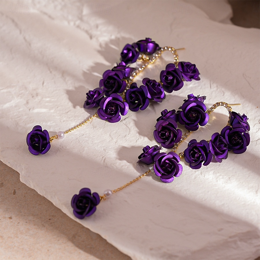 Damörhängen med rosblommor, romantiska blommiga smycken med guldkedjor för julfester, högtidsgåvor &festliga kläder 2026 - $14.99 –P6