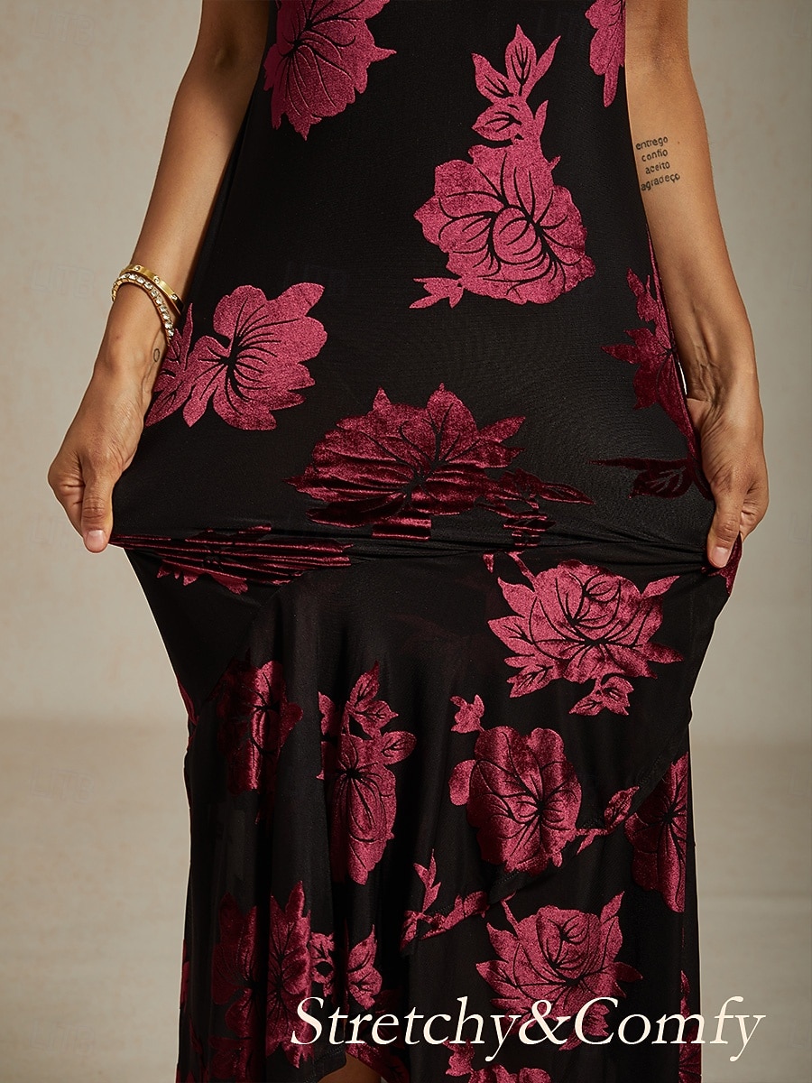 Damska welurowa sukienka maxi sukienka dopasowana sukienka trumpeta syrenka sukienka w literę A elegancka formalna impreza koktajlowa gość weselny wieczorna impreza regularny krój kwiatowy bez 2025 - $89.99 –P2