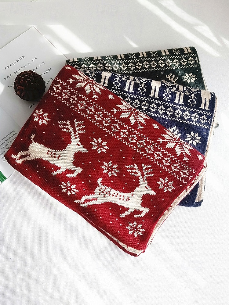 Écharpe de Noël pour femme en maille avec motif renne – matière acrylique, motif festif pour les fêtes et les vêtements d'hiver de 2026 ? $19.99 –P3