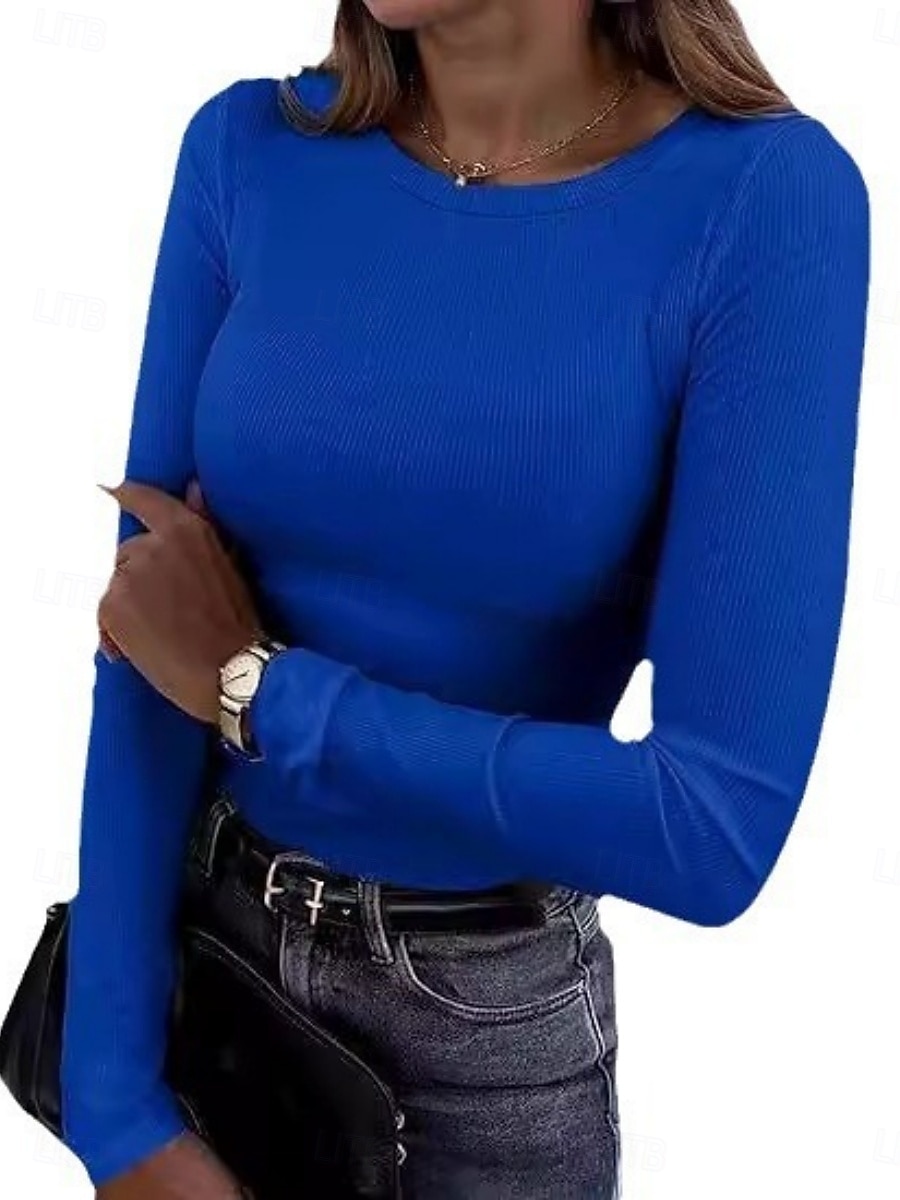 Damen Bluse Einfarbig Elegant Stilvoll Basic Langarm Rundhalsausschnitt Normale Oberteile Täglich Blau Schwarz Rosa Braun Beige Frühling Herbst Winter 2026 - $14.99 –P4