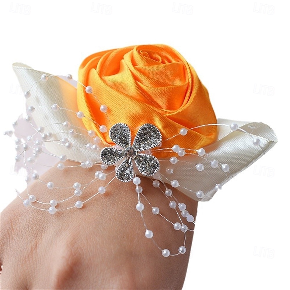 Fiori da polso da sposa Braccialetto floreale Matrimonio / Evento / Festa Perline / Raso / Tessuti Floreale del 2025 a $14.99 –P7