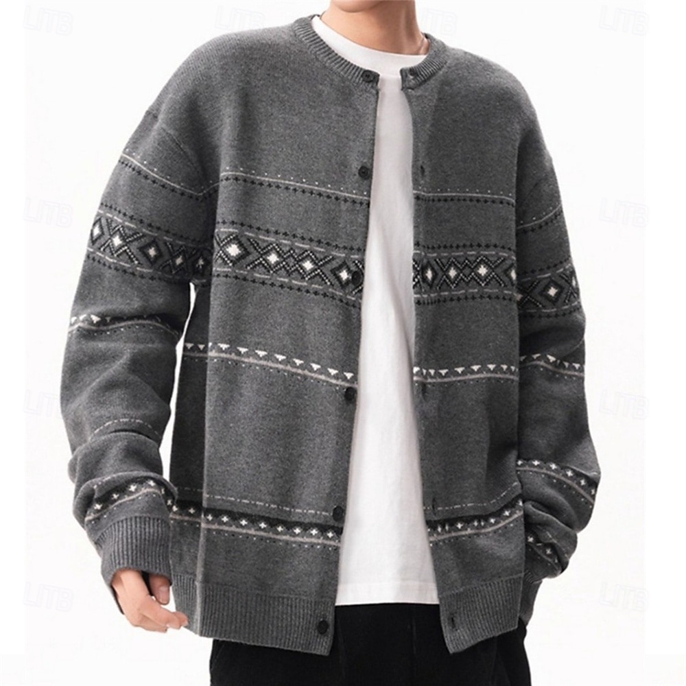 Herren Weihnachtspullover Strickjacke Kurzer Pullover Strickpullover Gerippt Stricken Normale Oberteile Button-Down Geometrisch Rundhalsausschnitt Mode Klassisch Urlaub Alltagskleidung Bekleidung 2026 - $42.99 –P2