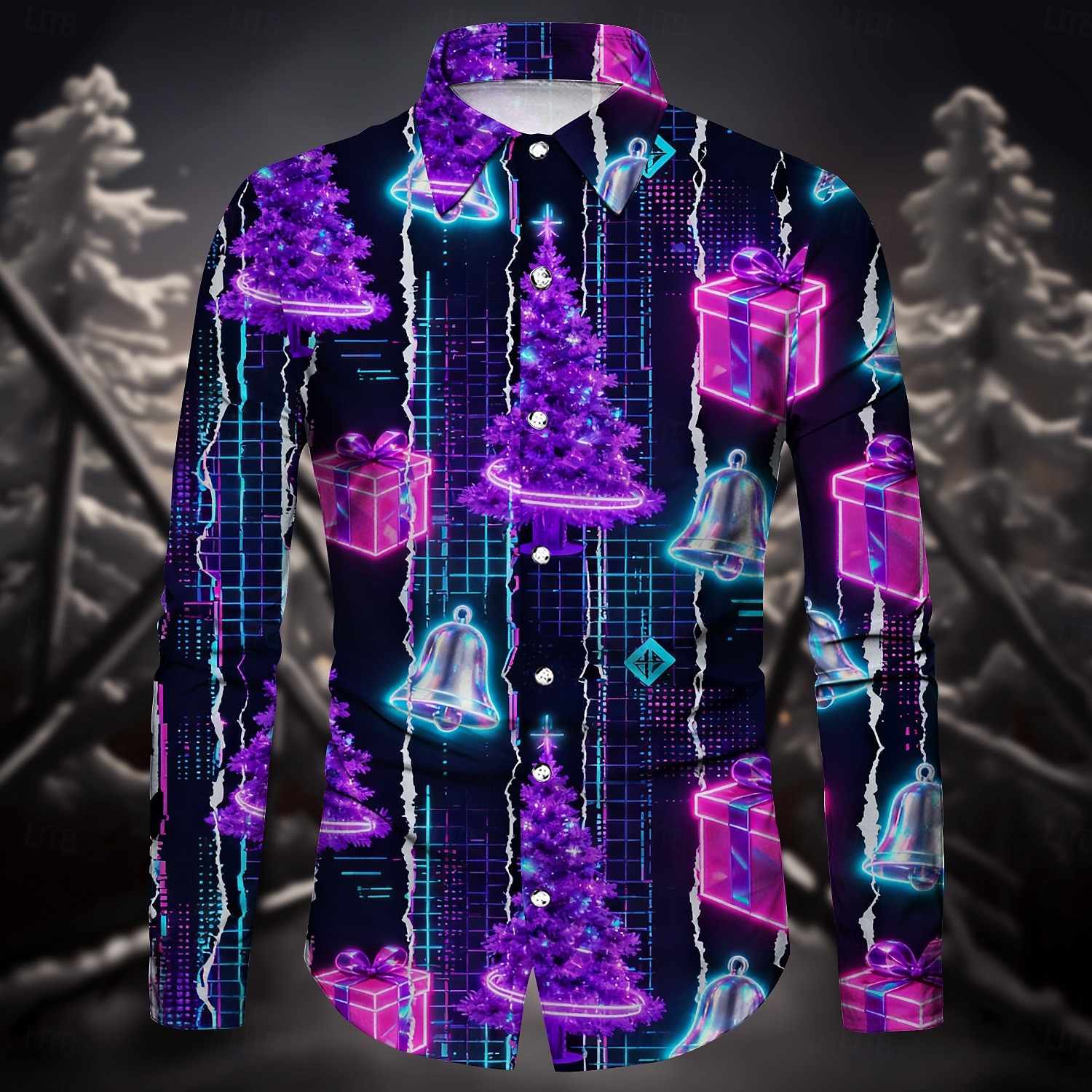 Karácsony Hosszú ujjak Gombos ing Karácsonyfák hópelyhek Grafikus Újdonságok Vicces mert Férfi Felnőttek 3D nyomtatás mert Karácsony Farsang Újév Parti 2025 - $29.99 –P3