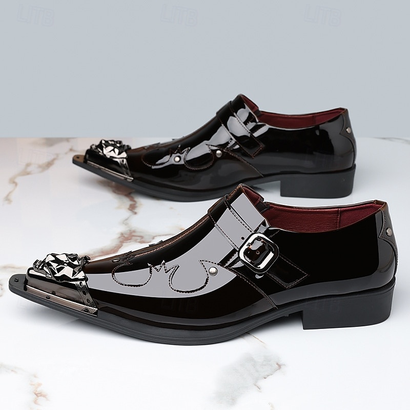 Rode herenschoenen van imitatieleer met monniksband en krokodillenprint – elegant schoeisel voor kerst en feestdagen 2026 - $94.99 –P3