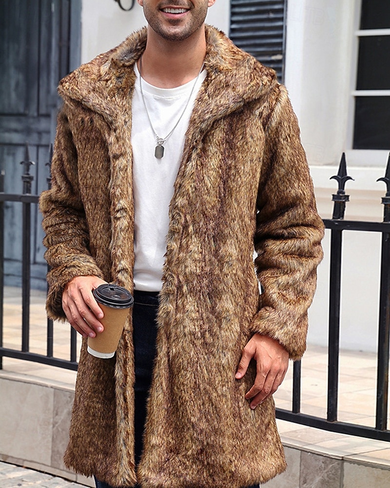 Herren Winterjacke Kunstpelzmantel Urlaub Täglich Thermowarm Fleece Herbst Winter Einfach Mode Streetwear Revers Lang Kamel Dunkelgrau Schwarz Weiß Gelb Jacken 2026 - $74.99 –P15