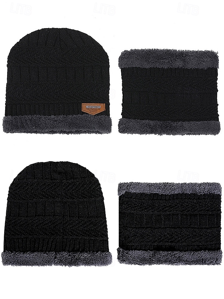 Unisex-Strickmütze und Halstuch-Set, zweiteilig, mit Fleece gefüttert, warm für den Winter, gemütliches Weihnachtsgeschenk für Outdoor-Sport, Skifahren und den Alltag 2025 - $14.99 –P6