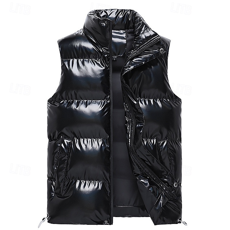 Per uomo Gilet imbottito Gilet Vacanza Quotidiano Data Moda Casual Autunno Inverno Tasca Poliestere Caldo Confortevole Tinta unica Cerniera Collo alla coreana Vestibilità regolare Nero Bianco Caffè del 2026 a $41.99 –P3