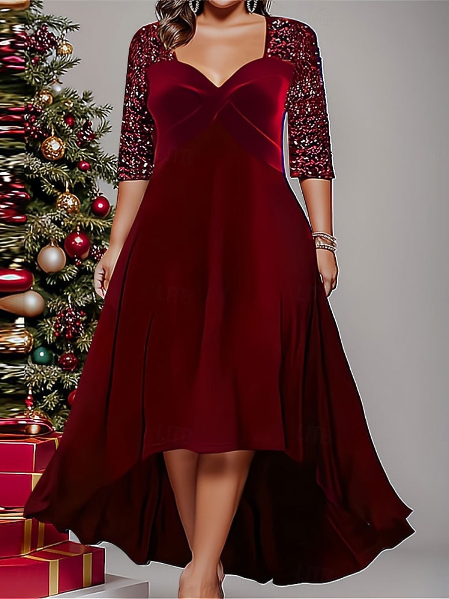 Robe à sequins grande taille pour femmes Couleur unie Col en V Manches 3/4 Printemps Automne Élégante Robe midi Fête Invité de mariage de 2026 ? $44.99 –P5