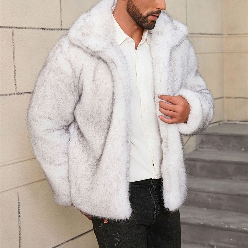 Homme Veste d'hiver Manteau en Fausse Fourrure Vacances Quotidien Chaleur Thermique Toison Automne Hiver Uni Mode Streetwear Revers Régulier Fausse fourrure Blanche Marron Gris Veste de 2026 ? $65.99 –P1