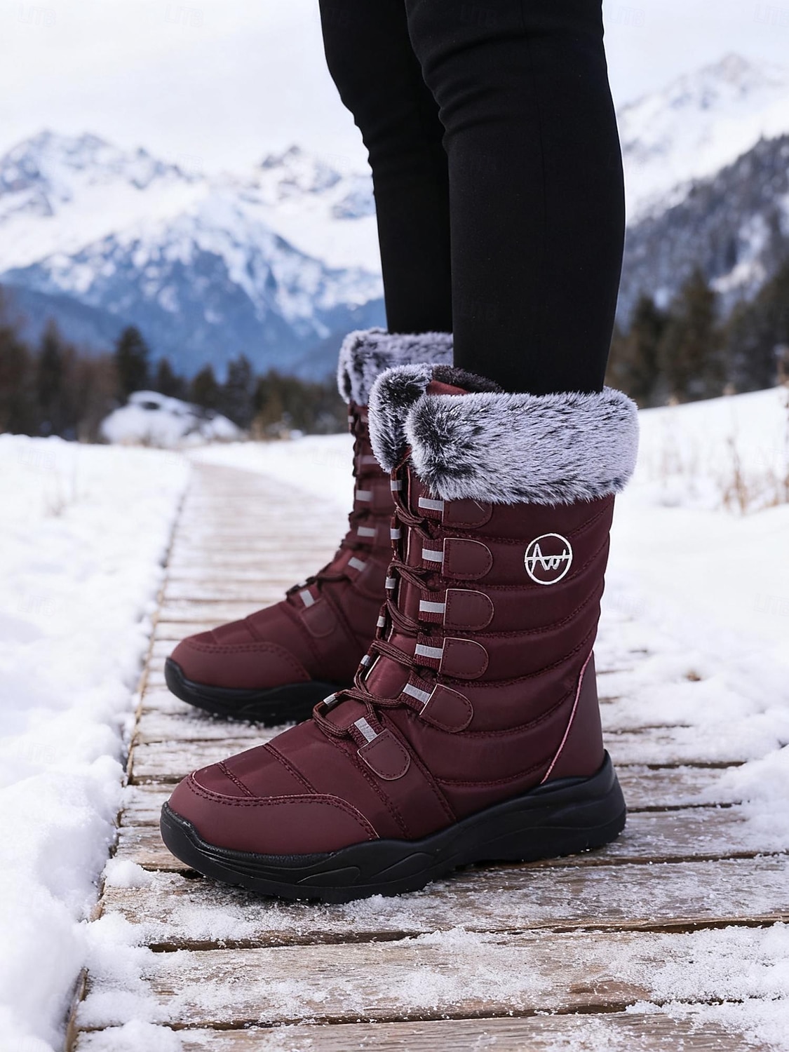 stivali da neve invernali da donna a metà polpaccio color bordeaux con finiture in pelliccia sintetica, stivali da esterno impermeabili e isolanti per escursionismo e sci &tempo freddo del 2026 a $46.99 –P4