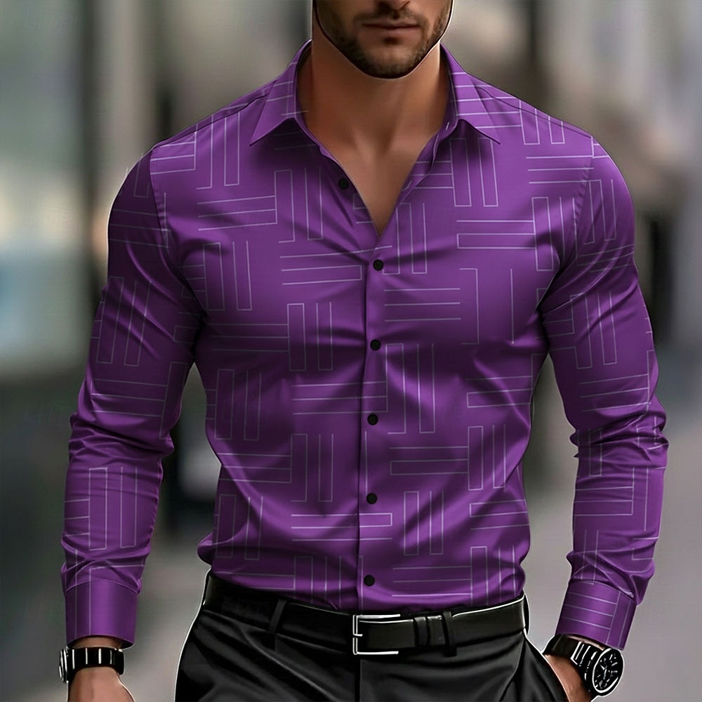 Homme Grille / Carreaux Formes Géométriques Chemise Chemise en satin Chemise habillée manche longue Mode Décontractée Vacances Tenue Quotidienne Été Printemps Automne Col Rabattu Impression 3D de 2025 ? $27.99 –P2