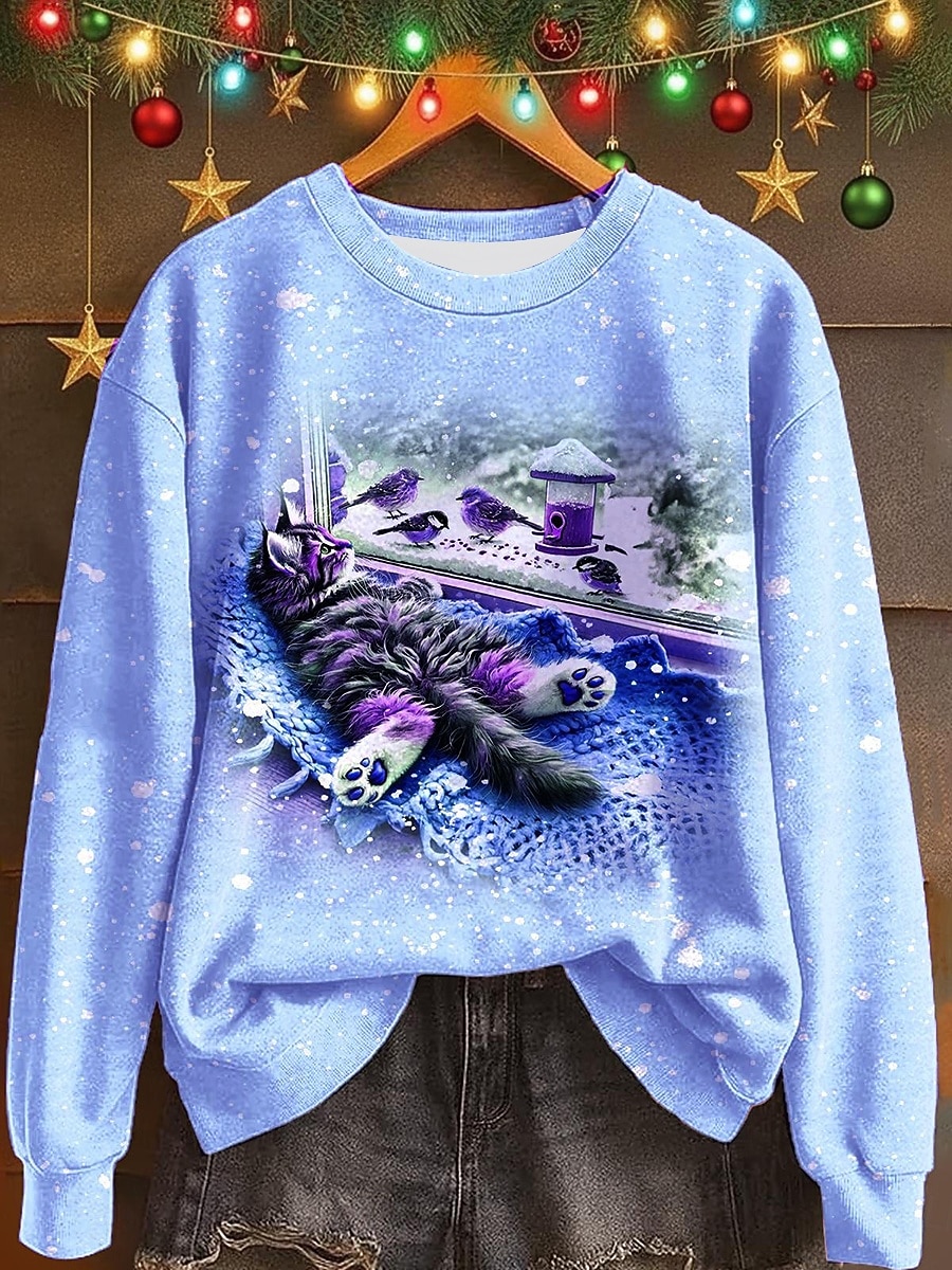 Dámské Pullover Tisk Grafika Kočka Teplé Klasické Na běžné nošení Dlouhý rukáv Tričkový Běžné topy Ležérní Domů ulice Vodní modrá Světlá růžová Rubínově červená Podzim Zima 2026 - $27.99 –P2