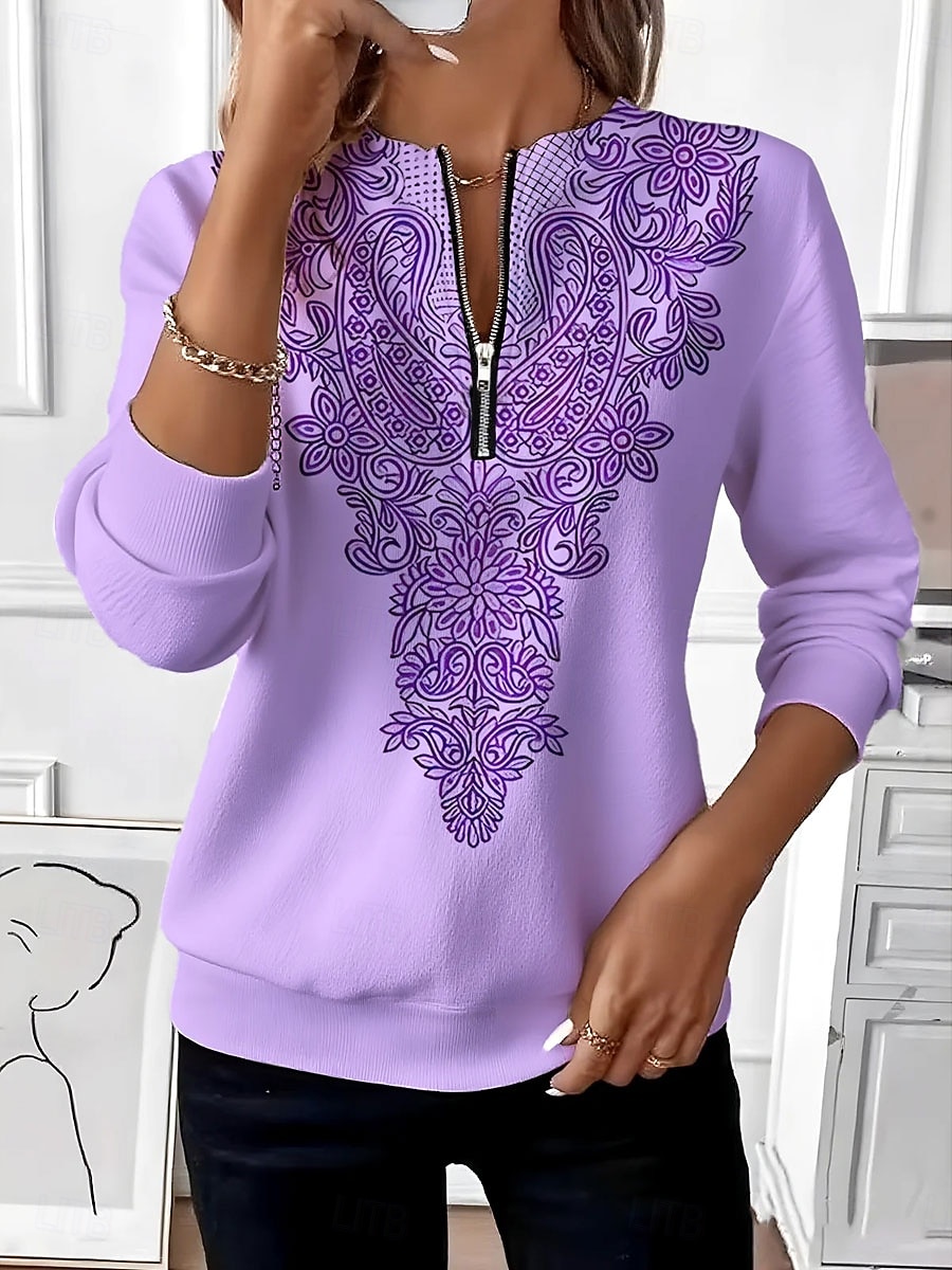 Γυναικεία Φούτερ πουλόβερ Φούτερ με φερμουάρ Φερμουάρ Στάμπα Φλοράλ Γραφική Φυλής Μοντέρνα Καθημερινό Μακρυμάνικο Στρογγυλή Ψηλή Λαιμόκοψη Κανονικά μπλουζάκια Δρόμος Καθημερινή Ένδυση 2026 - $27.99 –P1