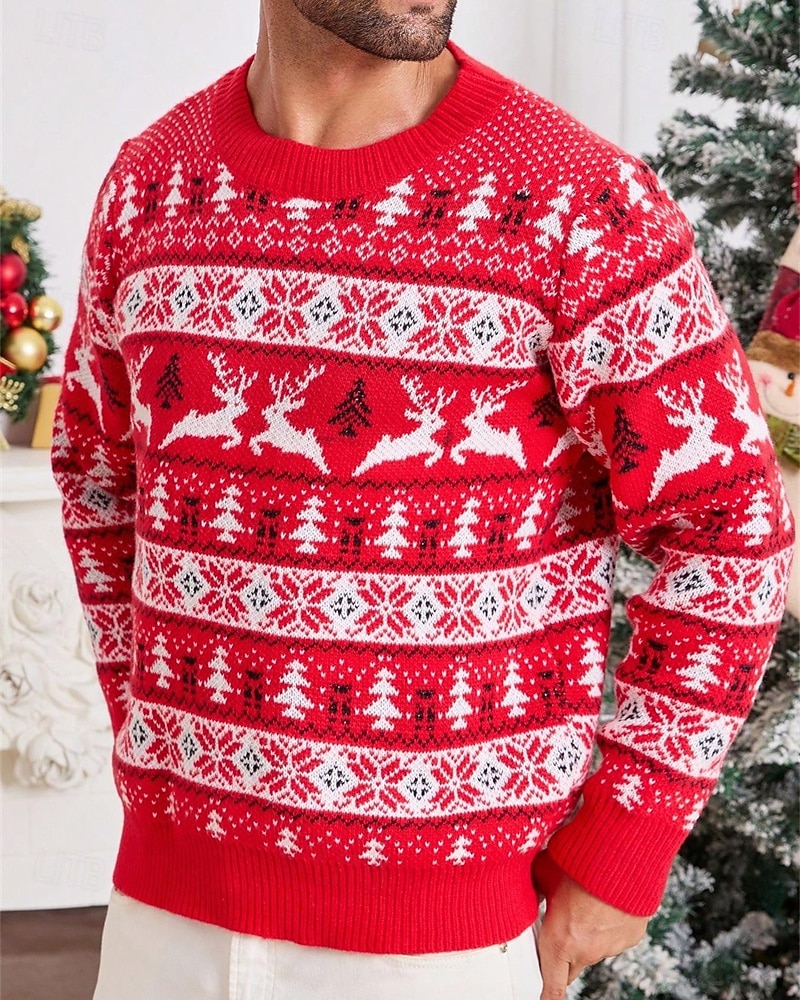 Homme Pull de Noël Pull de Noël moche Chandails de Noël pull de Noël Pull Côtelé Tricoter Hauts Réguliers Tricoté Chaque Col ras du cou Mode Basique Noël Vacances Vêtement Tenue Automne Hiver Rouge de 2026 ? $38.99 –P3