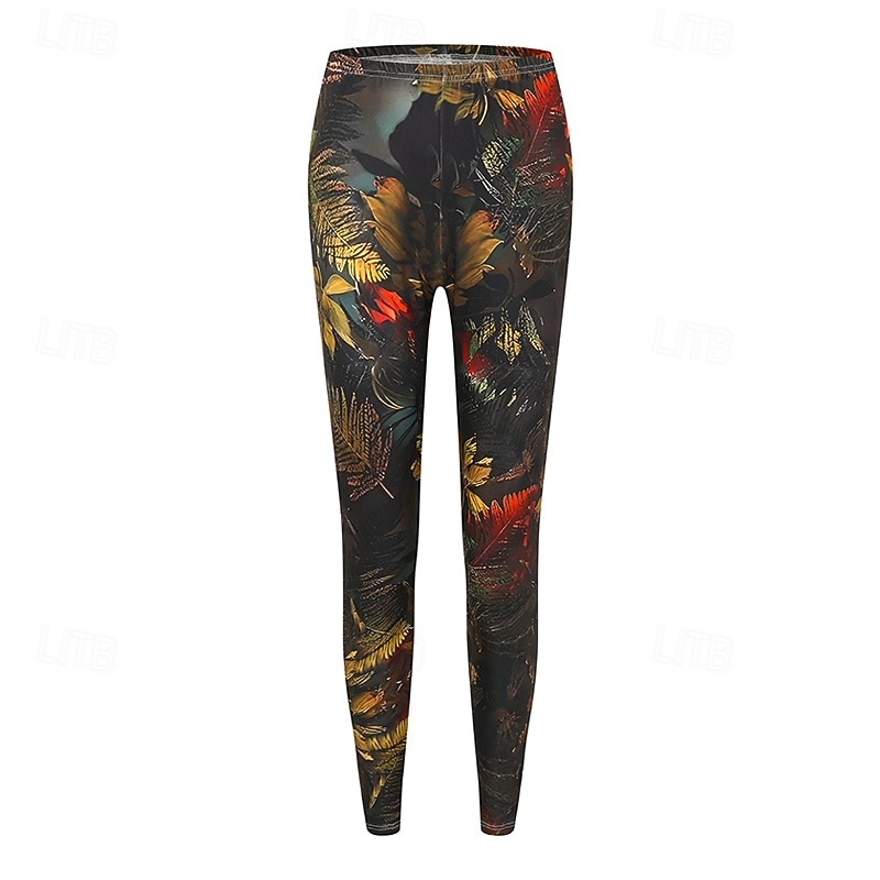 Damskie Typu Chino Getry Przytulne legginsy Urlop Codzienny Pełna długość Wysoka talia Kwiaty Drukowanie Keep Warm Wygodny Elastyczny Codzienny Urlop Święto Czarny Żółty Pomarańczowy Brązowy Jesie 2026 - $19.99 –P1