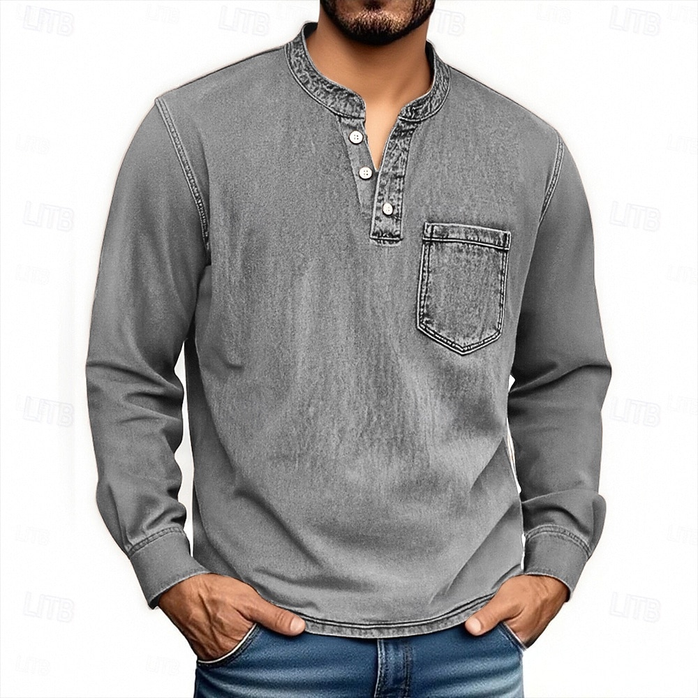 Herren Henley Hemd T-Shirt Langarmshirt Langarm Henley Herbst Winter Retro Mode Designer Nostalgisch Mode Jahrgang Urlaub Straße Ausgehen Schwarz Rosa Marineblau Top T-Shirt für Herren 2025 - $28.99 –P8