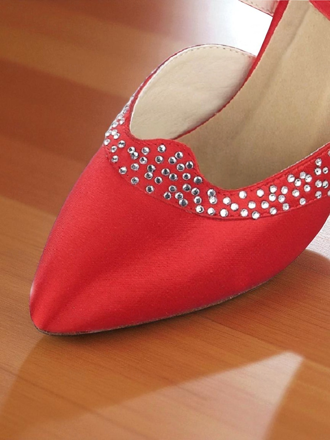 Women's Red Satin Ballroom Dance Shoes - Closed Toe Cross Strap High Heel Pumps with Rhinestone Detail for Gatsby Party & Professional Dance Party 2026 - $64.99 –P4