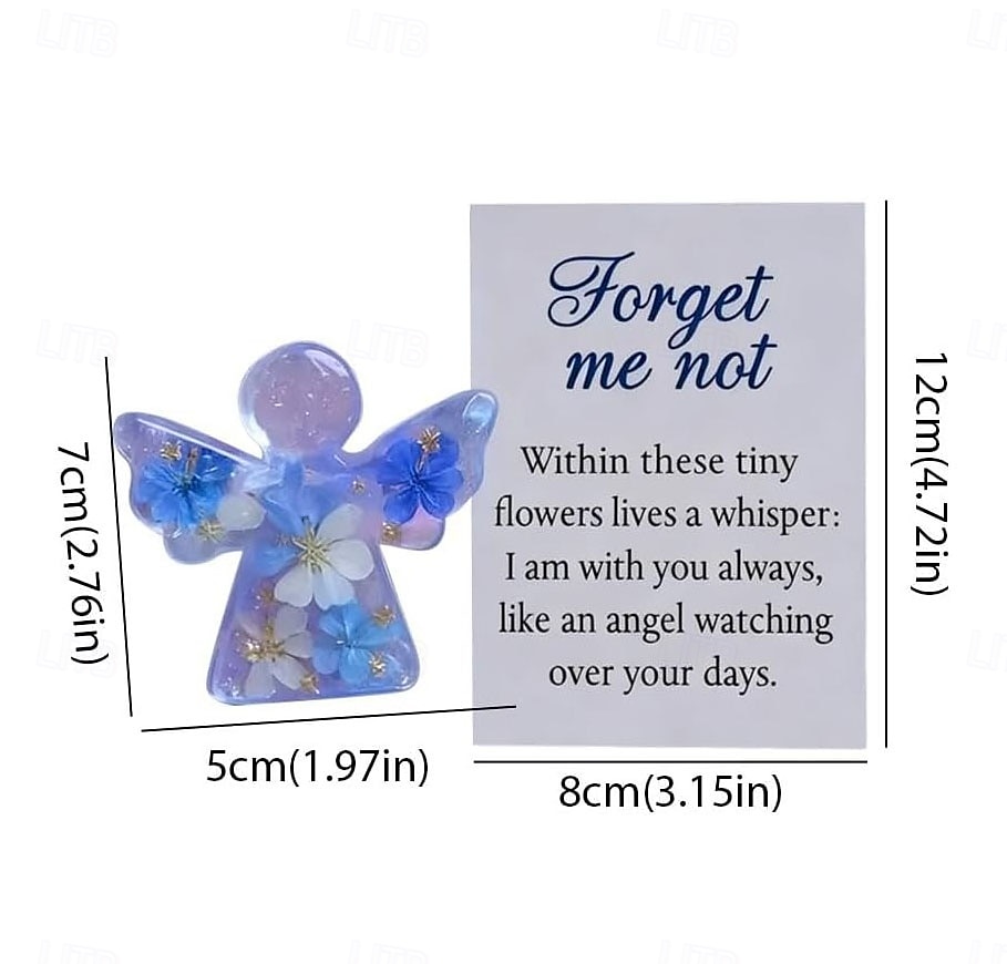 מזכרת מלאך פרחים מיובשים "אל תשכח אותי", מתנה של מלאך "אל תשכח אותי" עם שקית אורגנזה וכרטיס תנחומים, מתאים לקישוט יפהפה לחלונות, עצי חג המולד, קישוט תלייה לזיכרון 2026 - $10.99 –P7
