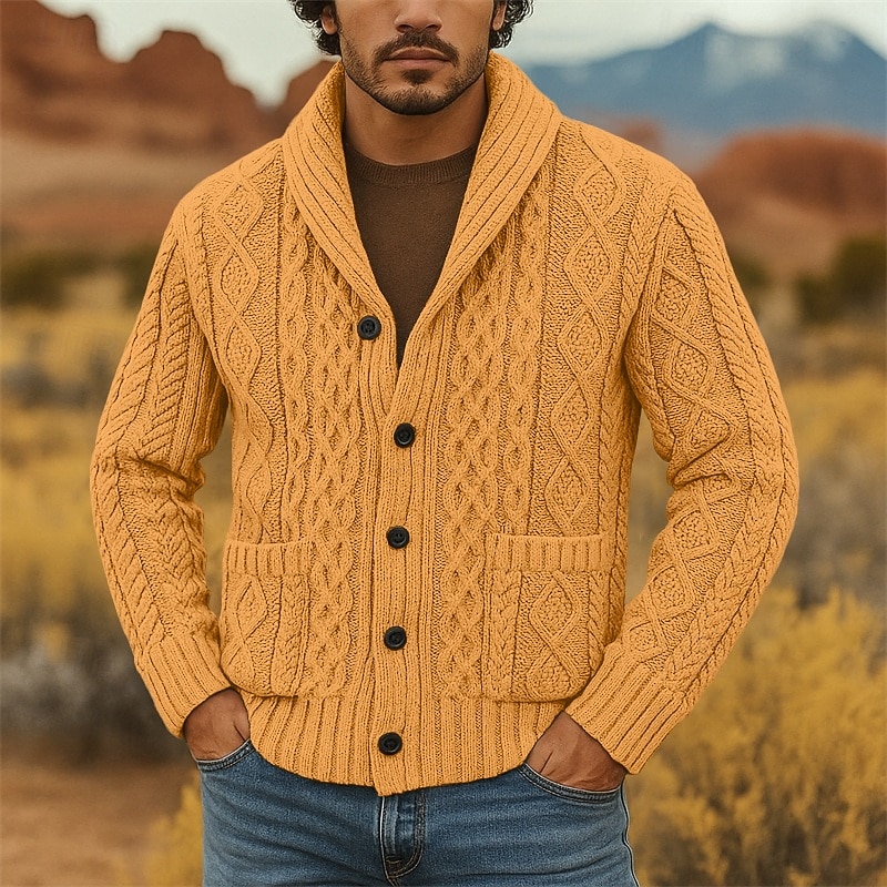 Bărbați Pulover Pulover Cardigan Striat Cablu Tricotat Topuri obișnuite Tricotat Simplu Șal  Guler Vacanță Modă Casual Purtare Zilnică Îmbrăcăminte Primăvara & toamnă Roz Îmbujorat Roz S M L 2026 - $45.99 –P3