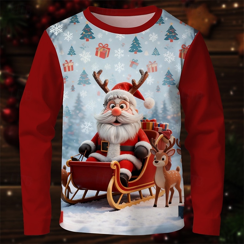 Jul Pojkar 3D Grafisk jultomten T-shirt Långärmad Vår Höst Mode Grundläggande Barn 4-12 år Rund hals Utomhus Ledigt Dagligen Normal 2025 - $13.99 –P1
