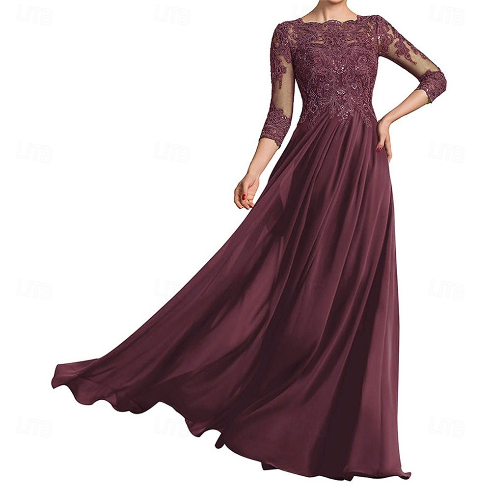 A-Linie Bodenlänge Hochzeitsgastkleid Formelle Kleider Abendkleid Brautmutterkleid 3/4-Ärmel Rundhalsausschnitt Elegant formell Hochzeitsgast mit Falten Solid Color 2026 - $195.99 –P4