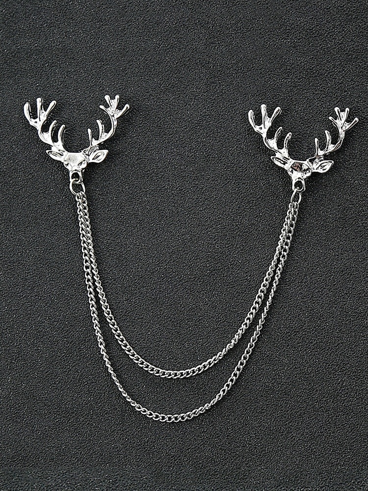 Мужские рождественские булавки для воротника из сплава – элегантные дизайны в виде оленей с золотыми цепочками, идеально подходят для праздничных вечеринок, торжеств и зимних праздников 2026 - $9.99 –P4