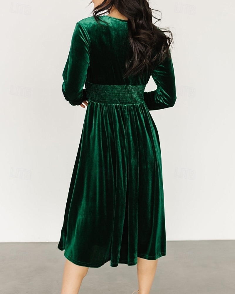 Damen Midikleid Samtkleid Partykleid Cocktailkleid Elegant Modern Party Abendgesellschaft Normale Passform Einfach Langarm V Ausschnitt Schwarz Rote Dunkelgrün Herbst Winter 2025 - $32.39 –P4