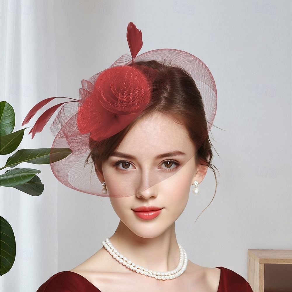 Fascinators Tulle Fedora Hat Wedding Tea Party Horse Race Cocktail Elegant Vintage With Feather Tulle Headpiece Headwear 2026 - $16.49 –P3
