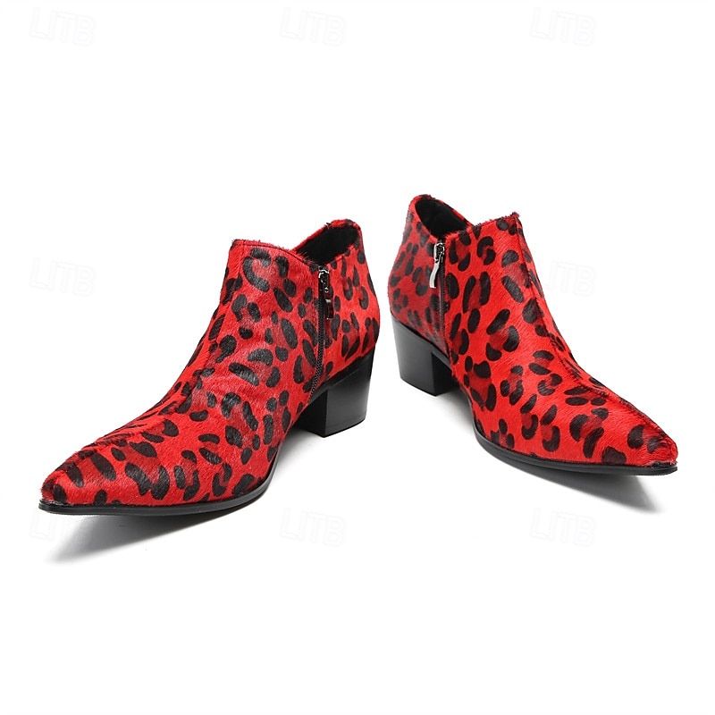Pánské červené kožené kotníkové boty s leopardím vzorem – poutavá vánoční obuv pro sváteční setkání i neformální slavnostní příležitosti 2026 - $139.99 –P6
