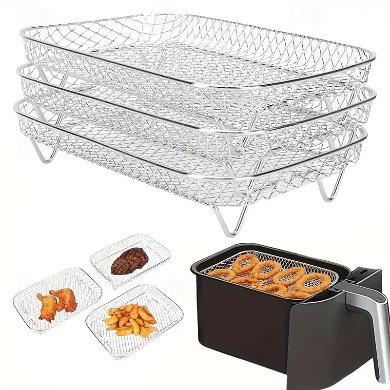 Conjunto de acessórios para fritadeira de ar de aço inoxidável de 3 níveis - bandejas empilháveis para forno e fritadeira de ar, laváveis na máquina de lavar louça, ideais para cozinhar de forma de 2026 por $26.99 –P10