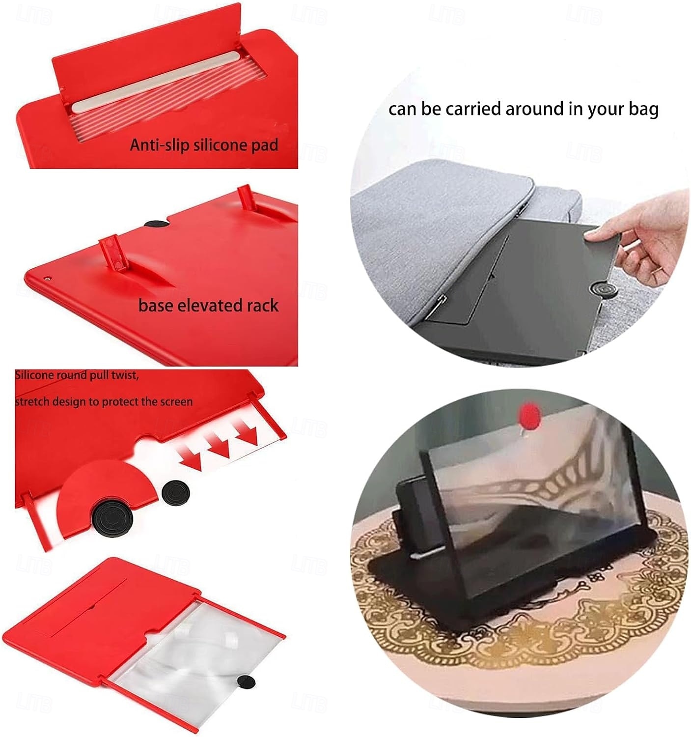 10/12-дюймовый изогнутый 3D-увеличитель для экрана телефона со складной подставкой — портативный многофункциональный объектив для фильмов и игр &видеозвонки, совместимые со всеми смартфонами 2025 - $7.99 –P9