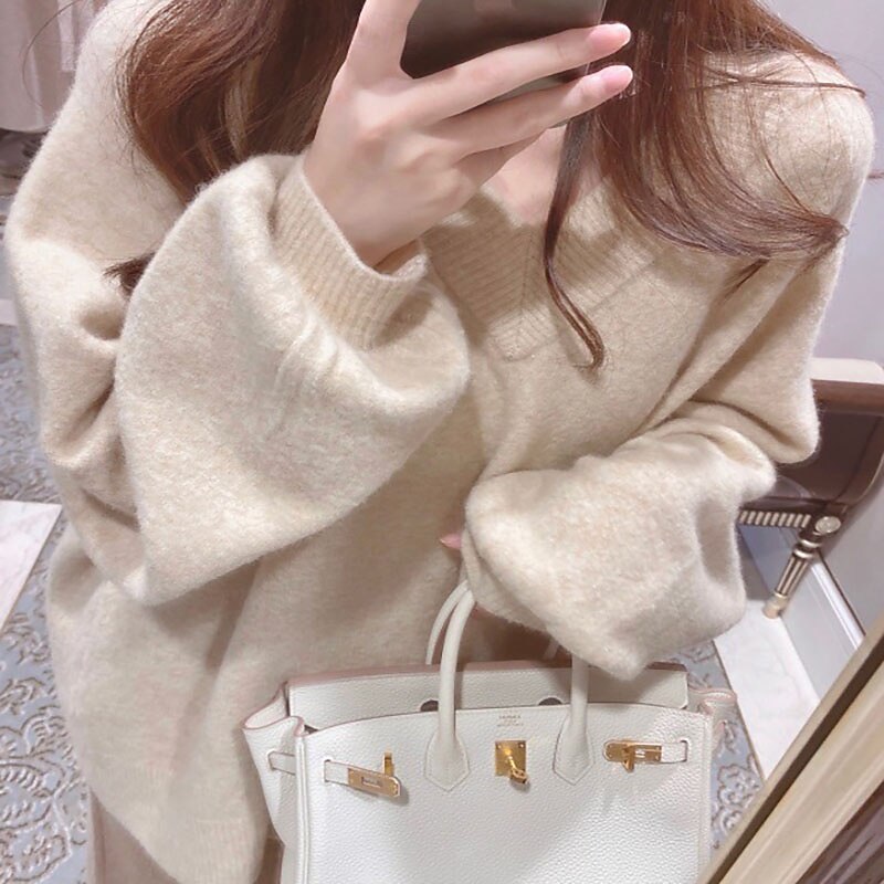 Női Pulóver Utcai sikk Alkalmi Tömör szín V-alakú Kötött Hosszú ujj Normál felsők Kötött Napi Szabadság Alkalmi Arcpír rózsaszín Rubin Ősz Tél 2025 - $26.99 –P2