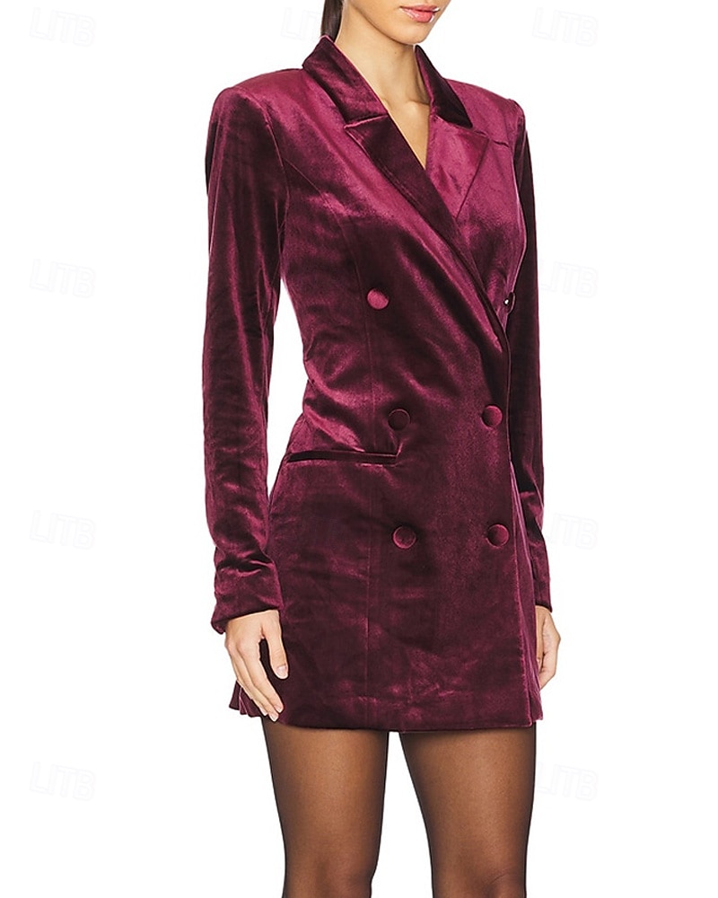 Per donna Mini Abito Abito in Velluto Vestito da Festa Abito da Cocktail Abito blazer Elegante Moda Festa serale Feste Cocktail party Vestibilità regolare Semplice Manica Lunga Colletto a Camicia del 2026 a $43.99 –P2