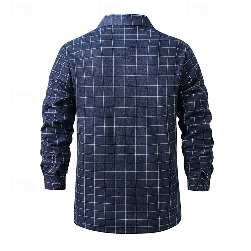Herren Hemd Freizeithemd Flanellhemd Fleece-Shirt Knopfhemd Wein Marineblau Blau Grau Langarm Karomuster Revers Urlaub Ferien Tasche Bekleidung Polyester Mode warm halten Lässig Bequem 2025 - $27.99 –P8