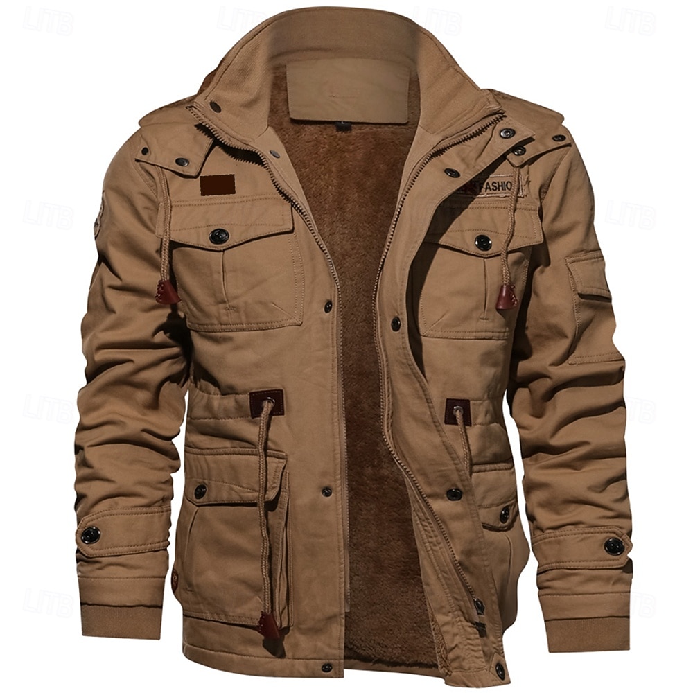 Homens Casaco de lã Jaqueta Carga Jaqueta Corta-Vento Térmico / Quente Casual Militar Ao ar livre Acampar e Caminhar Bordado Capuz removível Jaquetas de algodão Inverno Colarinho Chinês Manga Longa de 2026 por $68.99 –P1