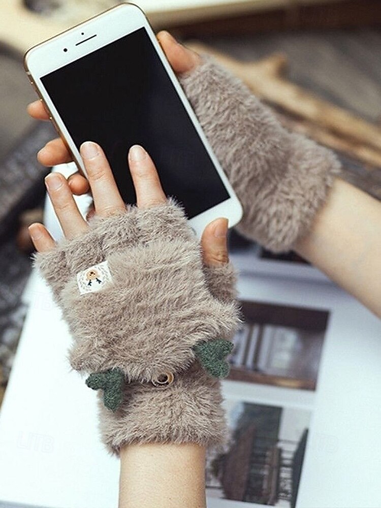 2026年 女性用クリスマスギフトの豪華な手袋、マルチカラー、ふわふわの柔らかい素材、トナカイの角のデザイン、毎日の通勤や休日のお祝いに最適  コレクション – $9.99 –P13