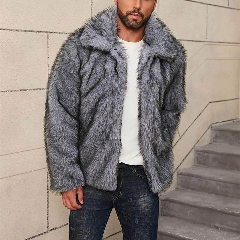 Homme Veste d'hiver Manteau en Fausse Fourrure Vacances Quotidien Chaleur Thermique Toison Automne Hiver Uni Mode Streetwear Revers Régulier Fausse fourrure Blanche Marron Gris Veste de 2026 ? $65.99 –P11
